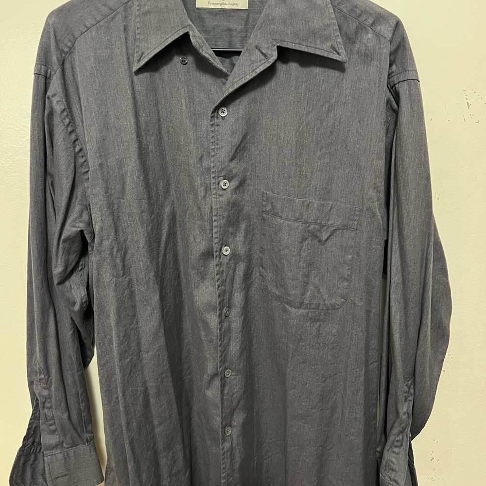 Ermenegildo Zegna Charcoal Button Down Shirt